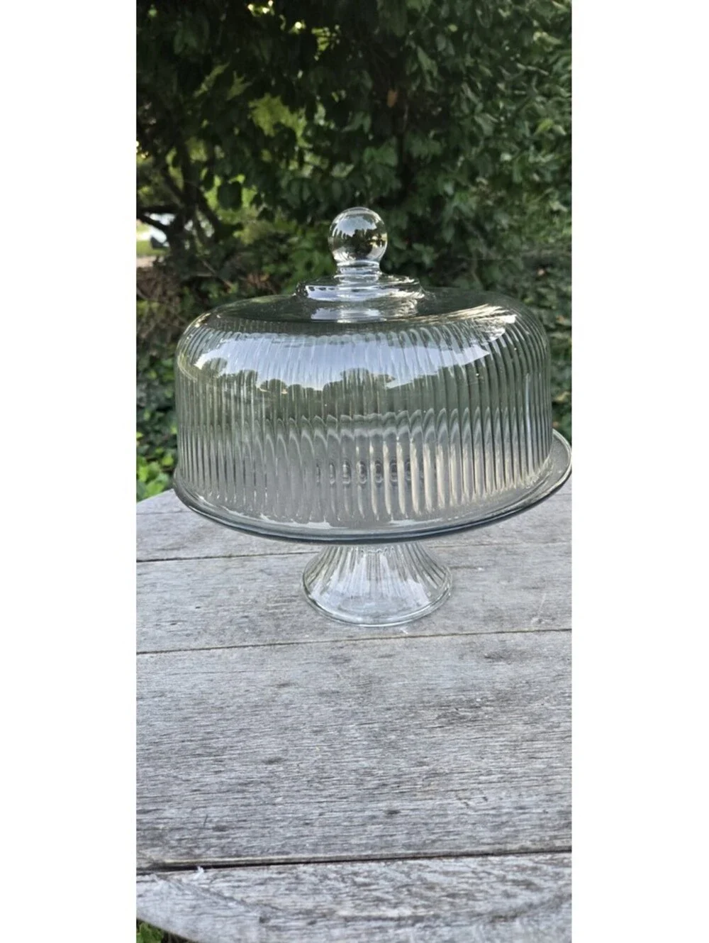 Clear Glass Anchor Hocking Ribbed Glass Cake Stand Doubles As A Punch Bowl